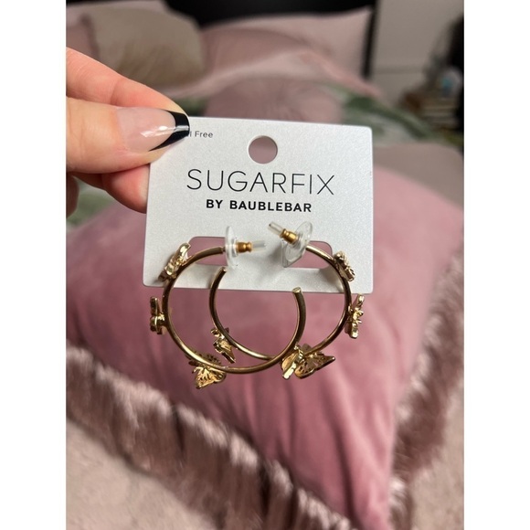 Sugarfix by BaubleBar Gold Tone Crystal Rhinestone Wings Butterfly Hoop Earrings - Picture 4 of 10